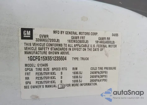 2005 Chevrolet Express из США, поврежденный, VIN 1GCFG15X851193419